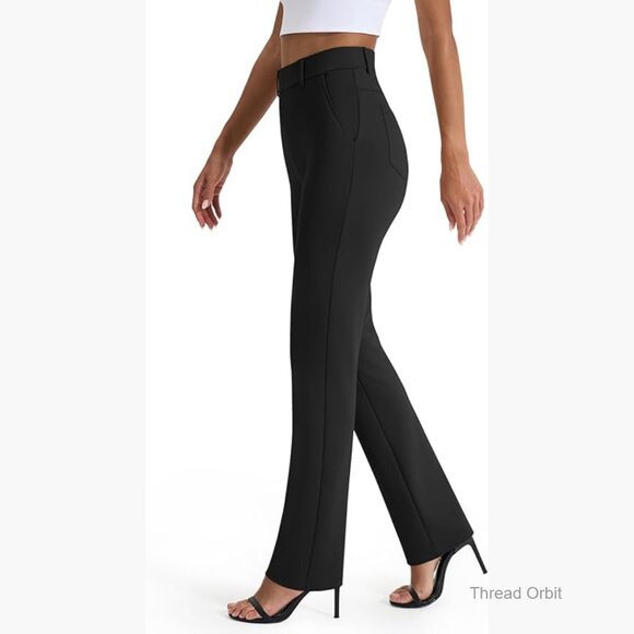 Stretchy Straight Leg Dress Pants with Pockets Yoga Work Slacks Business Casual